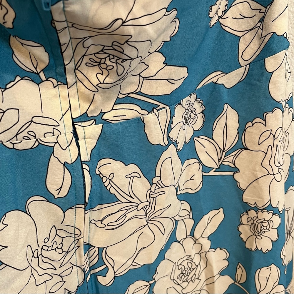 Unique Vintage blue & white floral bouquet swing halter dress size 1X/16 pockets - Picture 12 of 13